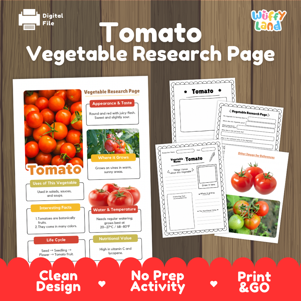 Tomato Vegetable Research Project Worksheets and Fact Sheet