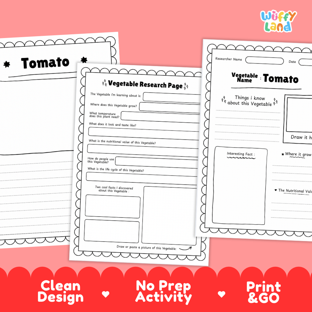 Tomato Vegetable Research Project Worksheets and Fact Sheet