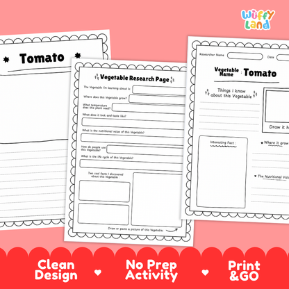 Tomato Vegetable Research Project Worksheets and Fact Sheet