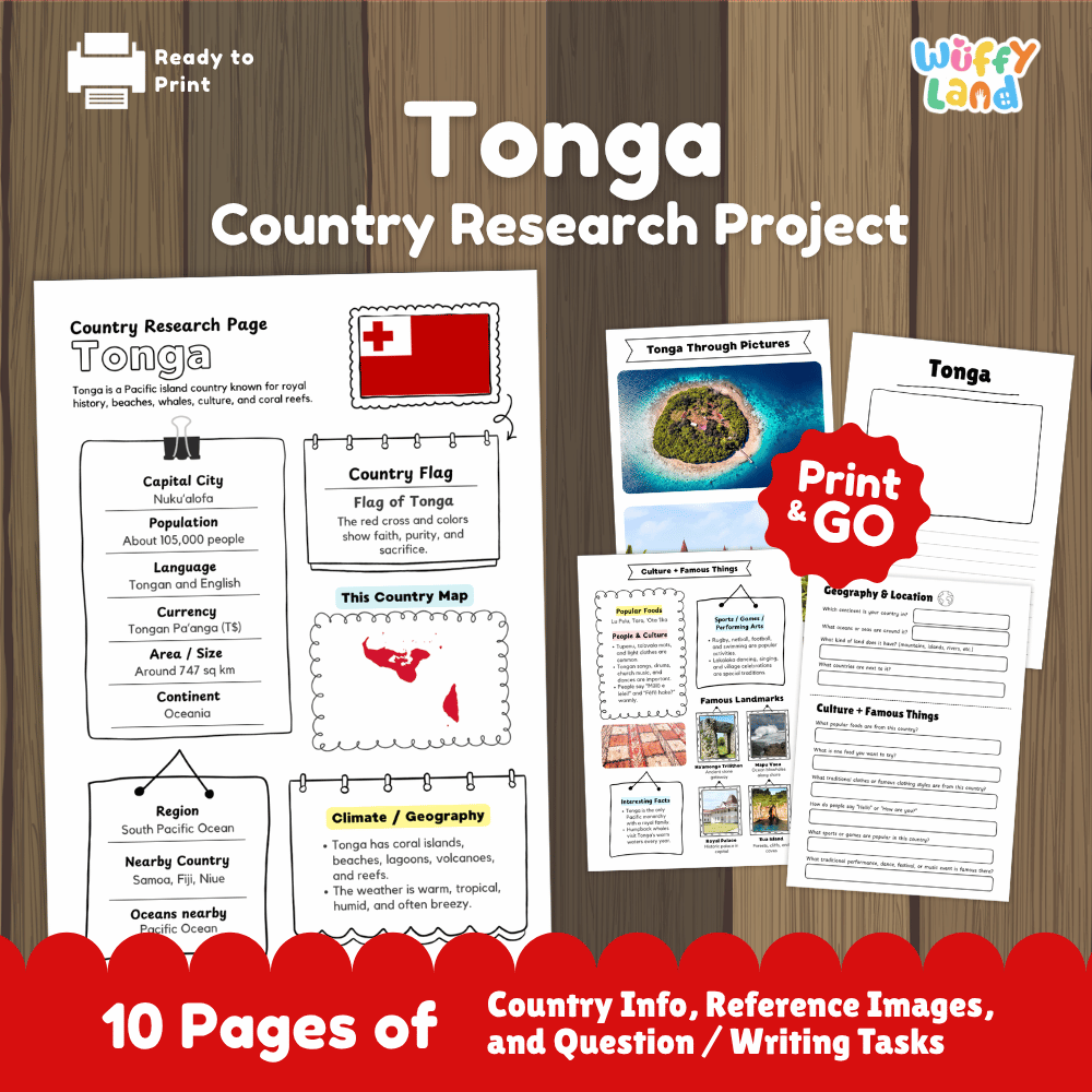 Tonga Country Research Project Worksheets and Activity Pages