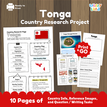 Tonga Country Research Project Worksheets and Activity Pages