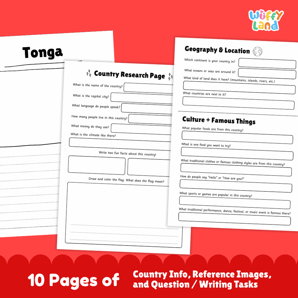 Tonga Country Research Project Worksheets and Activity Pages