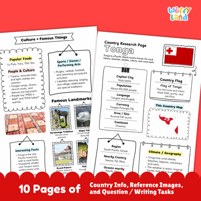 Tonga Country Research Project Worksheets and Activity Pages