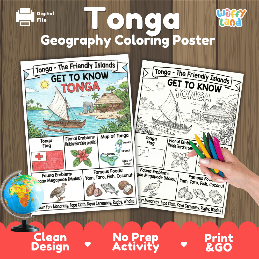 Tonga Geography Coloring Poster Activity Worksheet