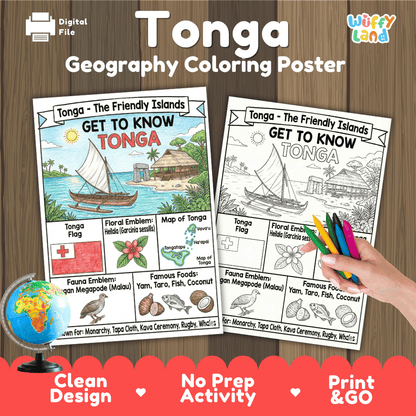 Tonga Geography Coloring Poster Activity Worksheet
