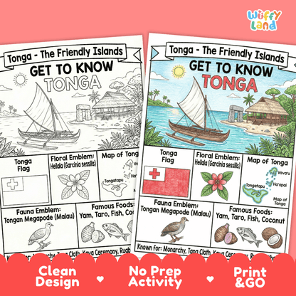 Tonga Geography Coloring Poster Activity Worksheet