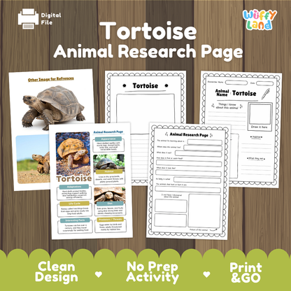 Tortoise Animal Research Page Printable Worksheets for Early Elementary