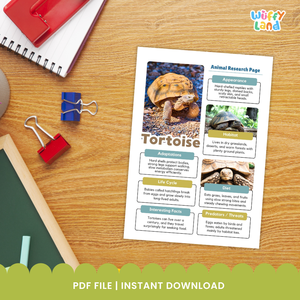 Tortoise Animal Research Page Printable Worksheets for Early Elementary