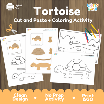 Tortoise Cut and Paste Craft and Coloring Activity Worksheets