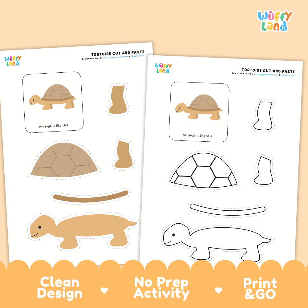 Tortoise Cut and Paste Craft and Coloring Activity Worksheets