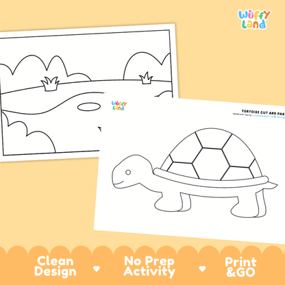 Tortoise Cut and Paste Craft and Coloring Activity Worksheets