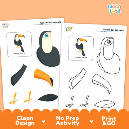 Toucan Cut and Paste Craft and Coloring Pages Activity Worksheets