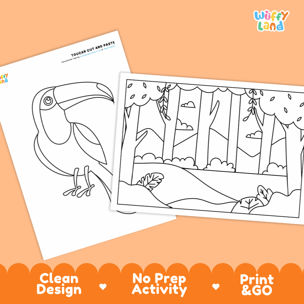 Toucan Cut and Paste Craft and Coloring Pages Activity Worksheets