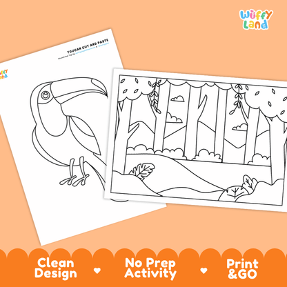 Toucan Cut and Paste Craft and Coloring Pages Activity Worksheets