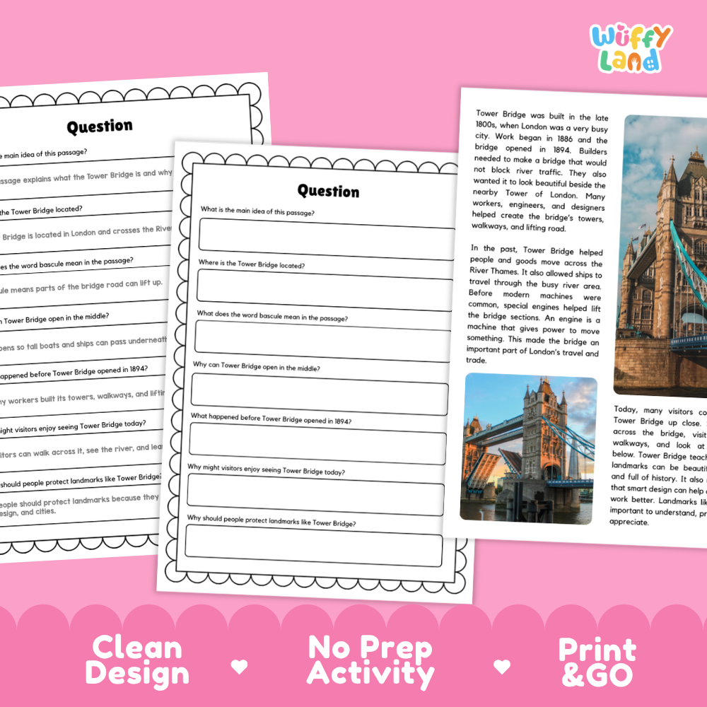 Tower Bridge Landmark Reading Passage and Comprehension Questions