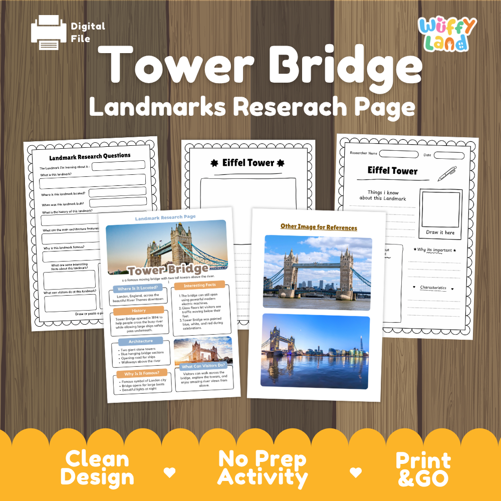 Tower Bridge Landmark Research Project | World Landmarks Worksheets & Fact Sheet