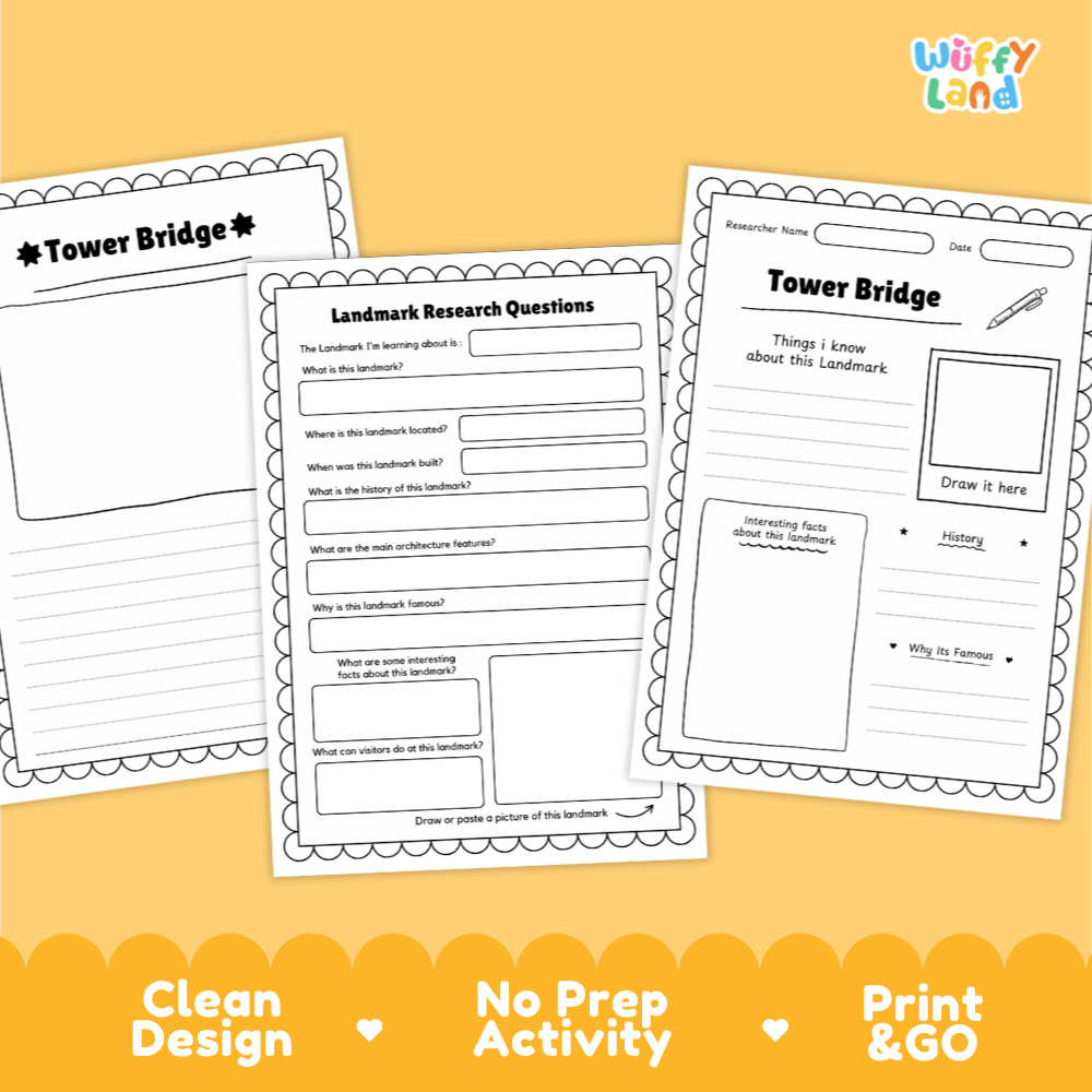 Tower Bridge Landmark Research Project | World Landmarks Worksheets & Fact Sheet