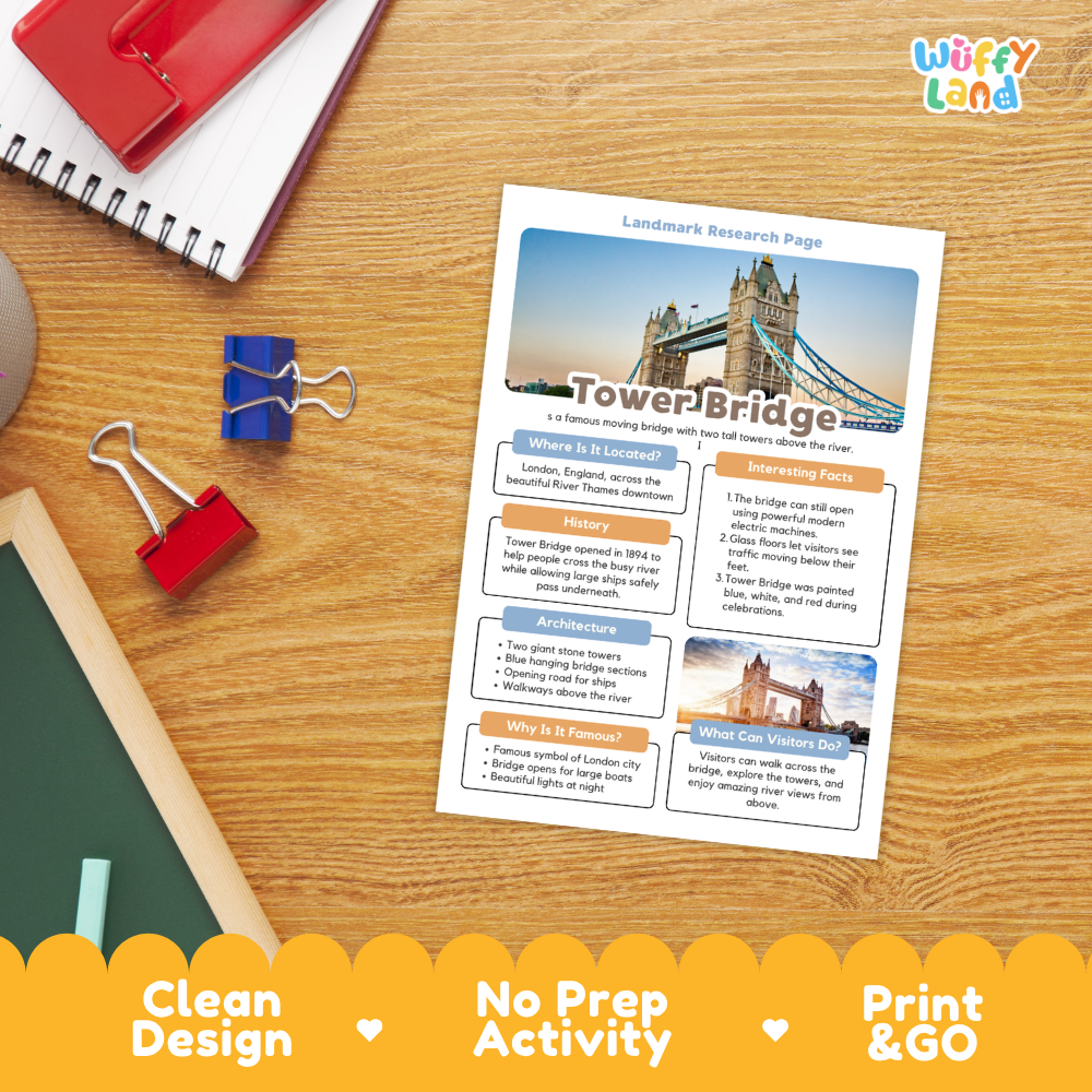 Tower Bridge Landmark Research Project | World Landmarks Worksheets & Fact Sheet