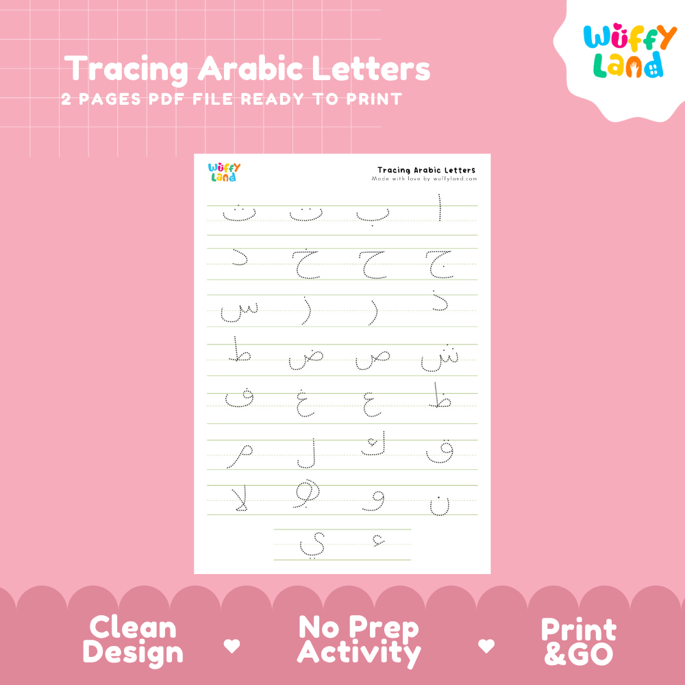 Tracing Arabic Letters Printable Handwriting Worksheets