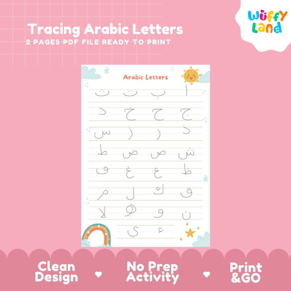 Tracing Arabic Letters Printable Handwriting Worksheets