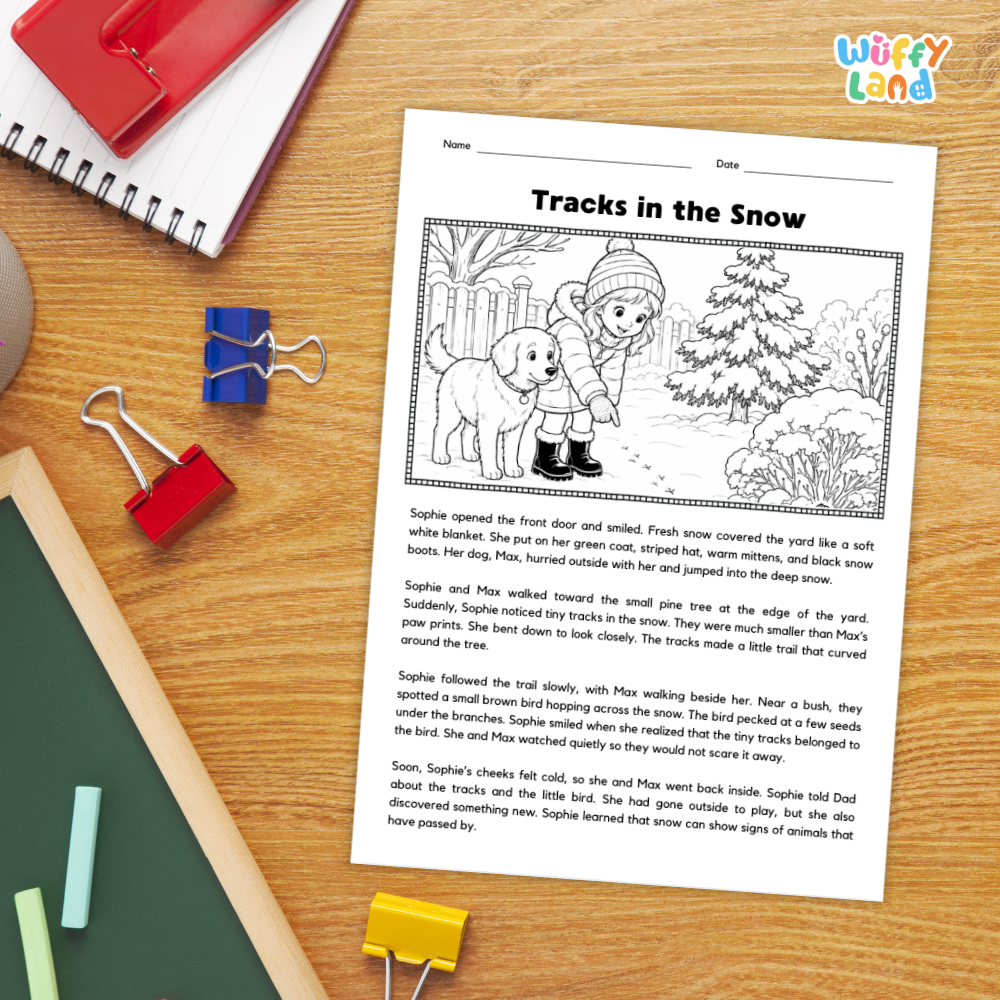 Tracks in the Snow Reading Comprehension Passage and Questions Worksheets