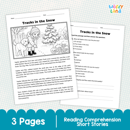 Tracks in the Snow Reading Comprehension Passage and Questions Worksheets