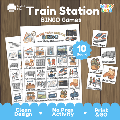 Train Station BINGO Games Printable Transportation Activity Cards
