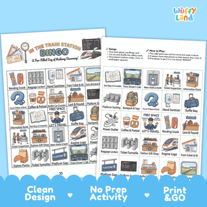 Train Station BINGO Games Printable Transportation Activity Cards