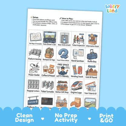 Train Station BINGO Games Printable Transportation Activity Cards