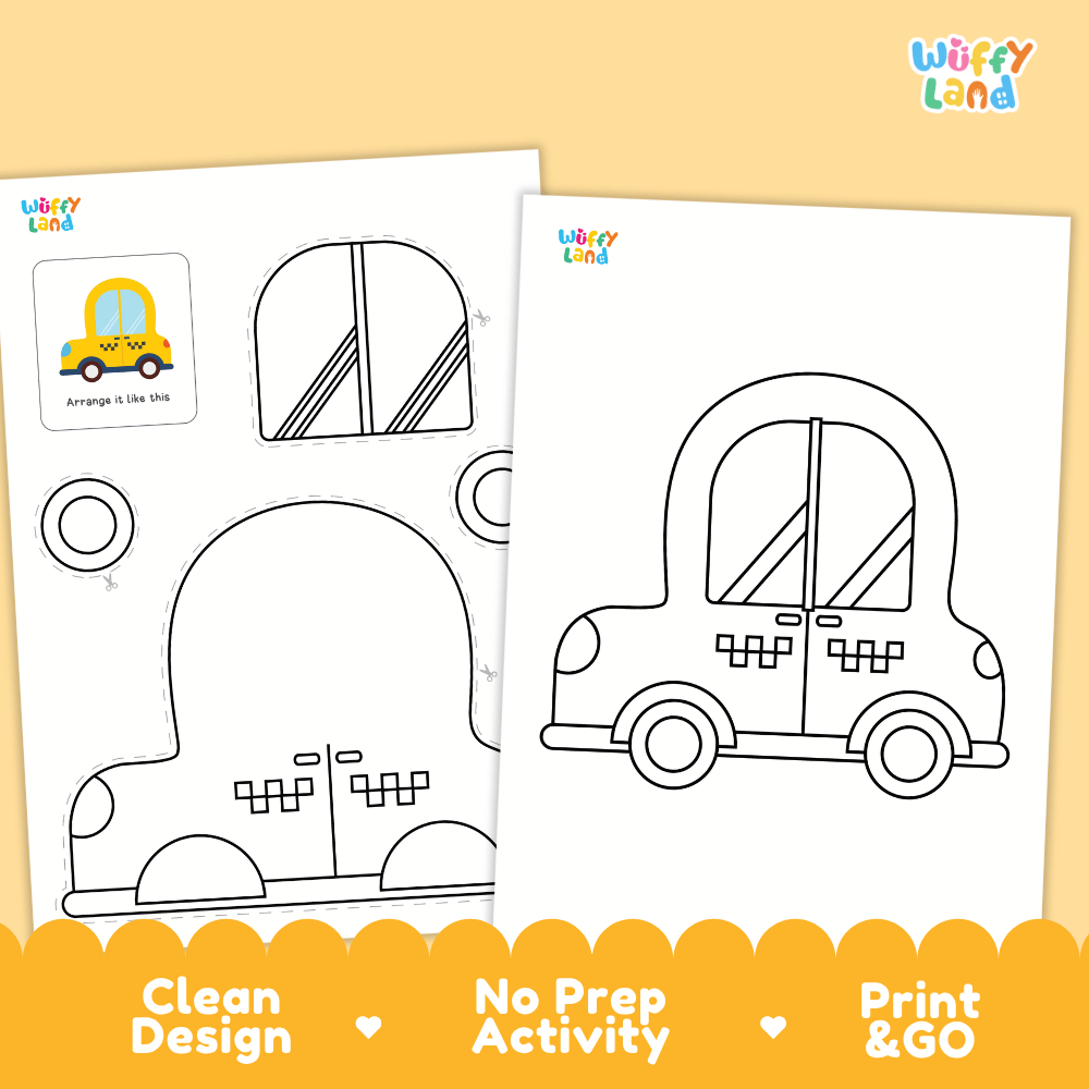 Transportation Cut and Paste Craft and Coloring Activity Worksheets