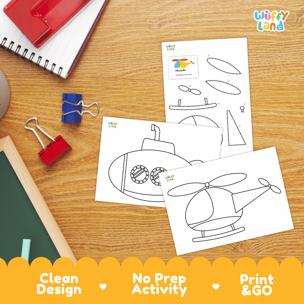 Transportation Cut and Paste Craft and Coloring Activity Worksheets