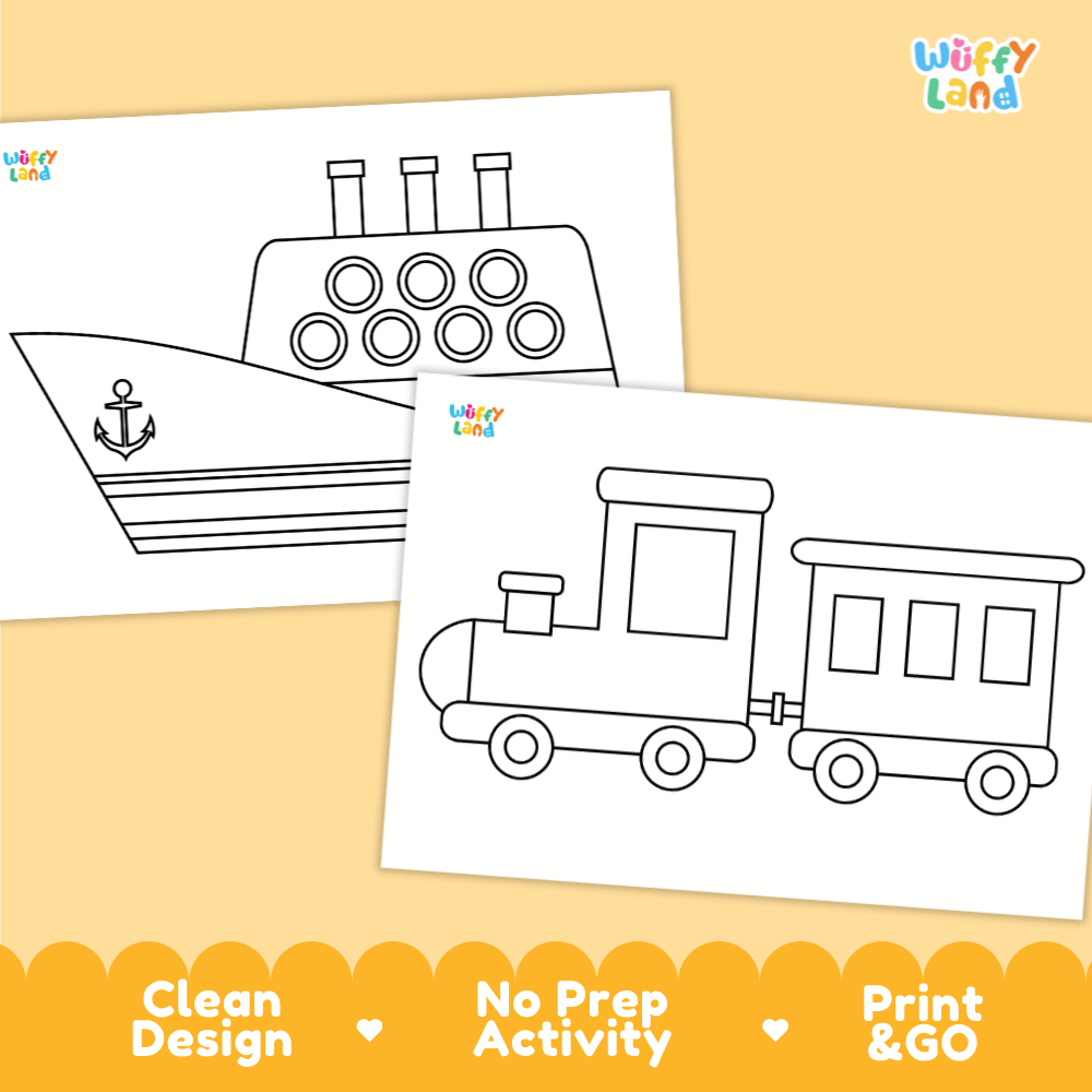 Transportation Cut and Paste Craft and Coloring Activity Worksheets