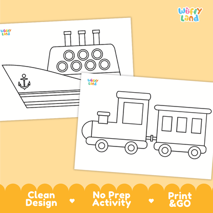 Transportation Cut and Paste Craft and Coloring Activity Worksheets