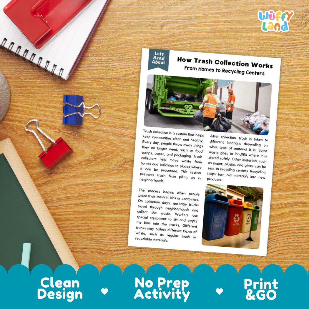 Printable student worksheet with short-answer reading comprehension questions covering waste management and sanitation
