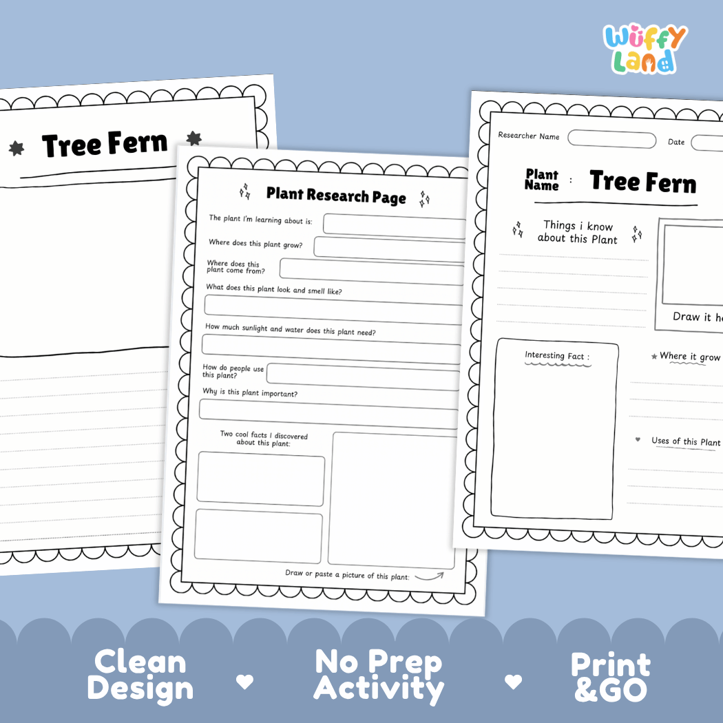 Tree Fern Plant Research Pages and Worksheets