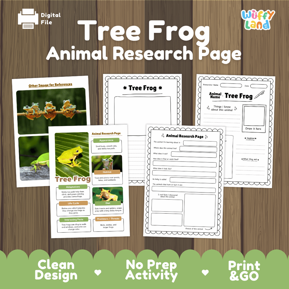 Tree Frog Animal Research Page Worksheets