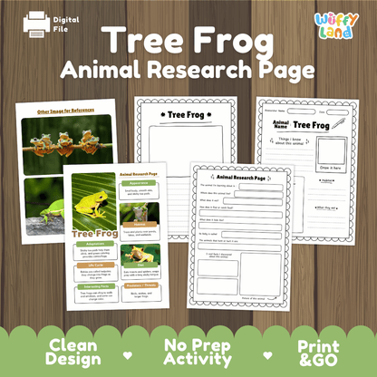 Tree Frog Animal Research Page Worksheets