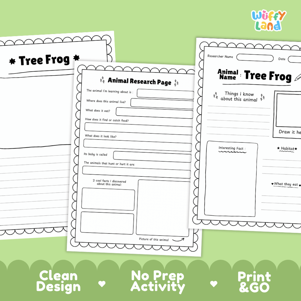 Tree Frog Animal Research Page Worksheets