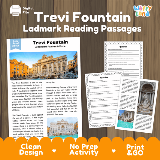 Trevi Fountain Landmark Reading Passages and Comprehension Worksheets