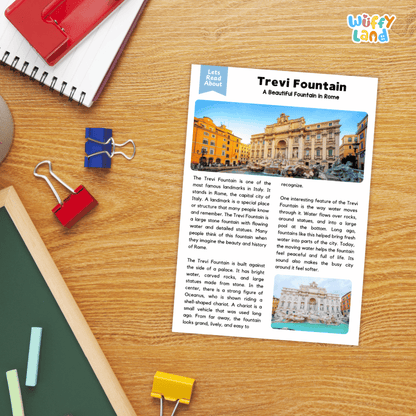 Trevi Fountain Landmark Reading Passages and Comprehension Worksheets
