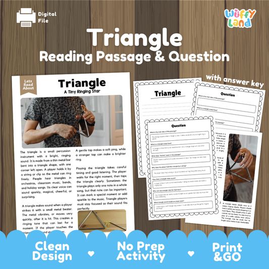 Triangle reading comprehension passage and questions printable activity pack with answer key for elementary students