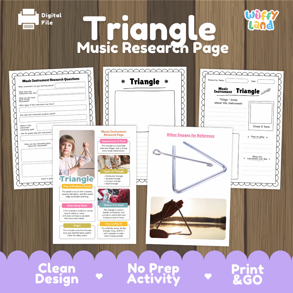 Triangle Music Research Page Worksheets and Fact Sheet