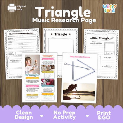 Triangle Music Research Page Worksheets and Fact Sheet