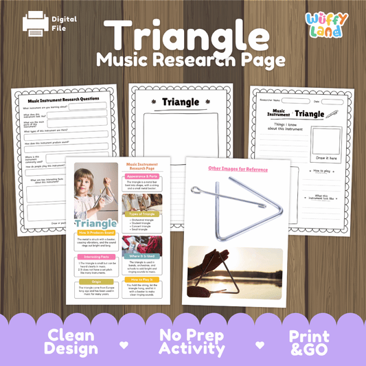 Triangle Music Research Page Worksheets and Fact Sheet