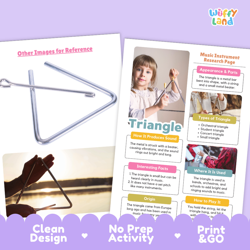 Triangle Music Research Page Worksheets and Fact Sheet