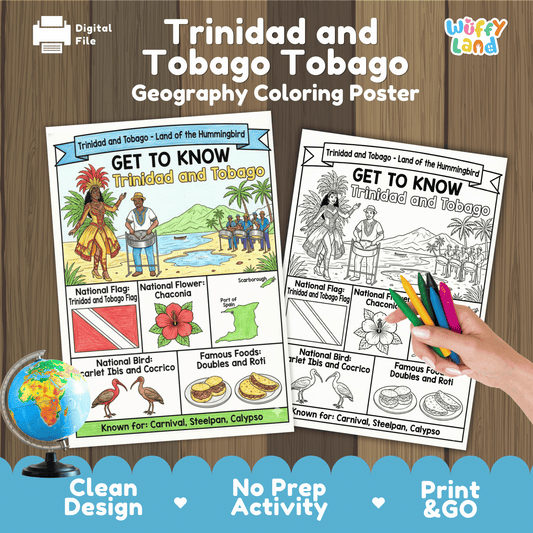Trinidad and Tobago Country Study Geography Coloring Page Worksheet Activity