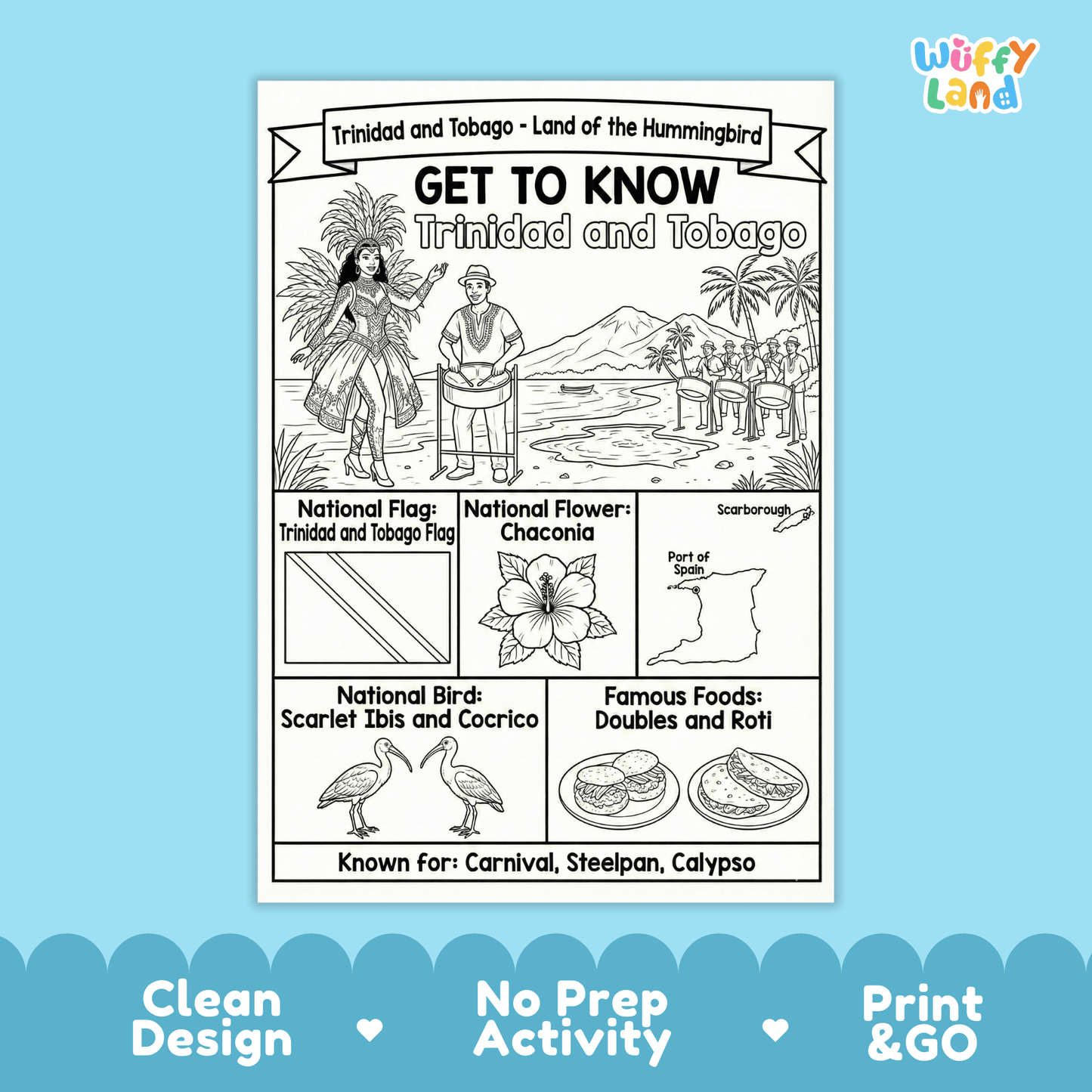 Trinidad and Tobago Country Study Geography Coloring Page Worksheet Activity