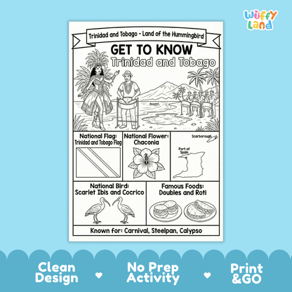 Trinidad and Tobago Country Study Geography Coloring Page Worksheet Activity