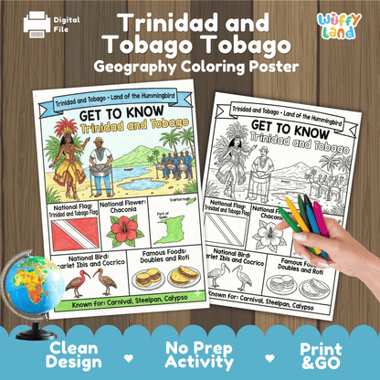 Trinidad and Tobago Geography Coloring Poster and Activity Worksheet