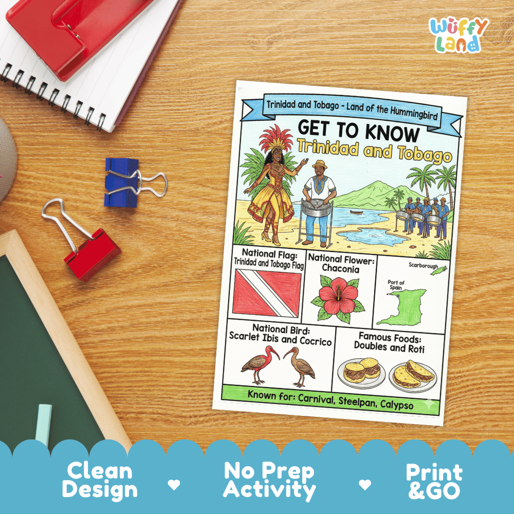 Trinidad and Tobago Geography Coloring Poster and Activity Worksheet